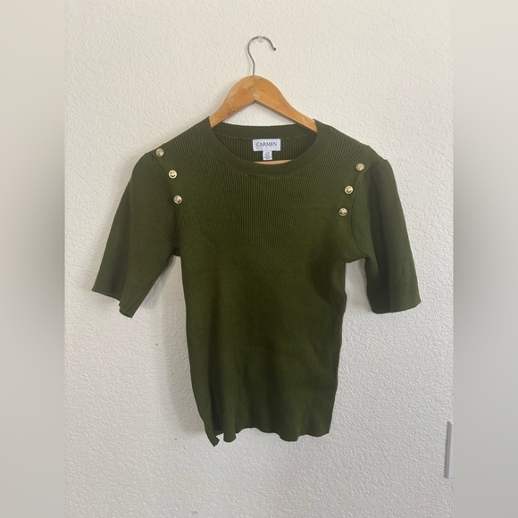 Elegant Olive Button-Detail Top - Picture 7 of 8